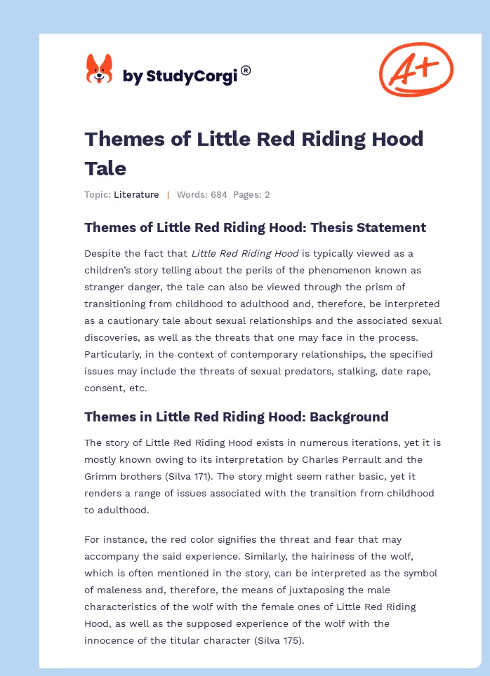 Themes of Little Red Riding Hood Tale. Page 1
