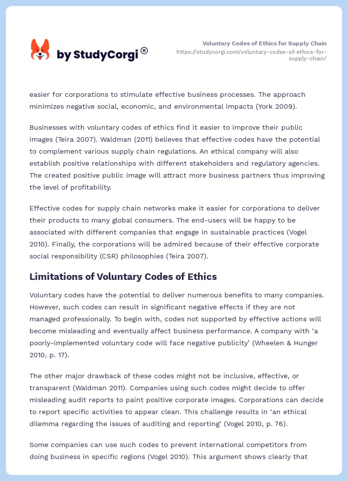 Voluntary Codes of Ethics for Supply Chain. Page 2