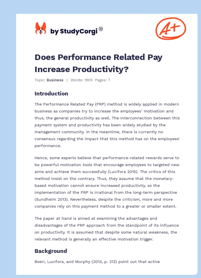 Does Performance Related Pay Increase Productivity?. Page 1