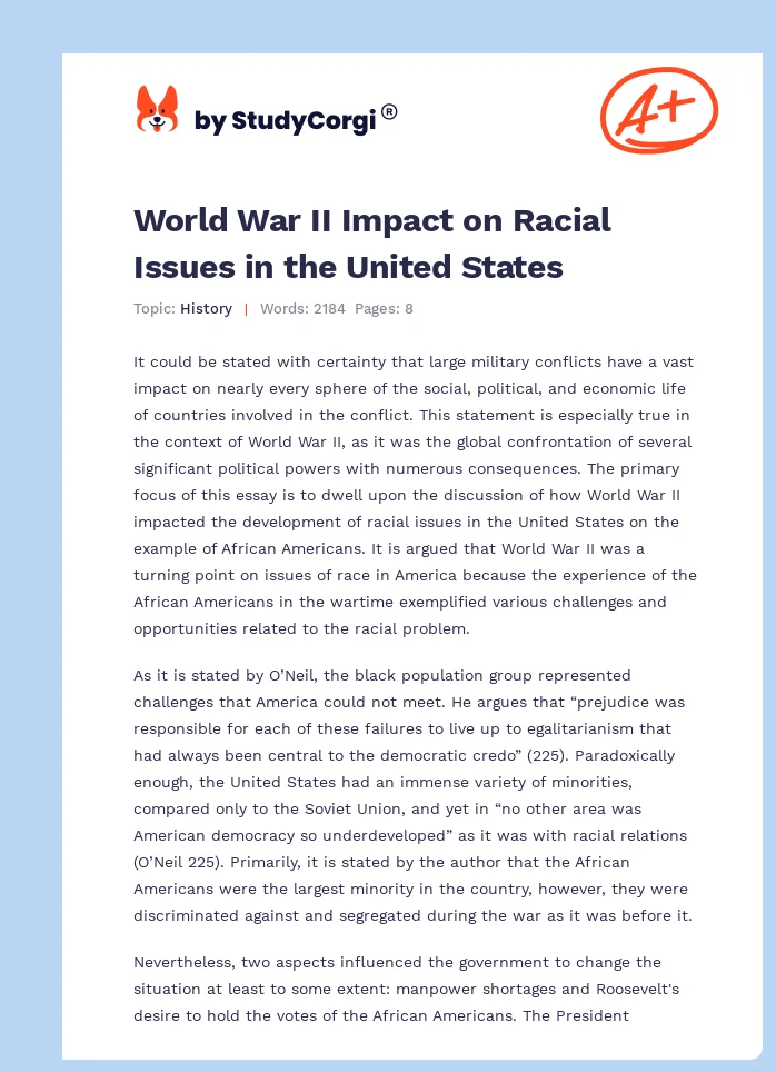 World War II Impact on Racial Issues in the United States. Page 1
