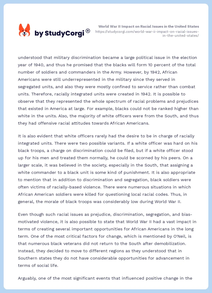 World War II Impact on Racial Issues in the United States. Page 2