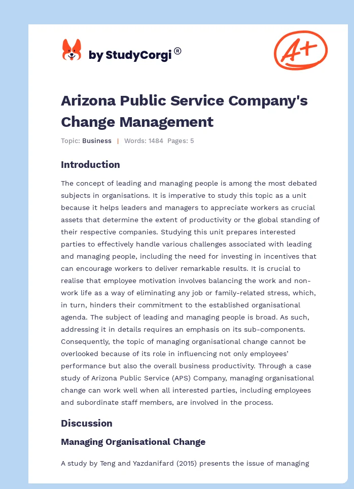 Arizona Public Service Company's Change Management. Page 1