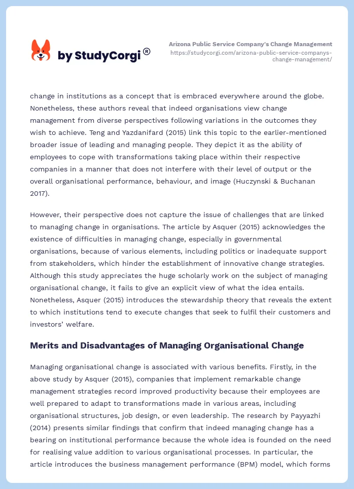Arizona Public Service Company's Change Management. Page 2