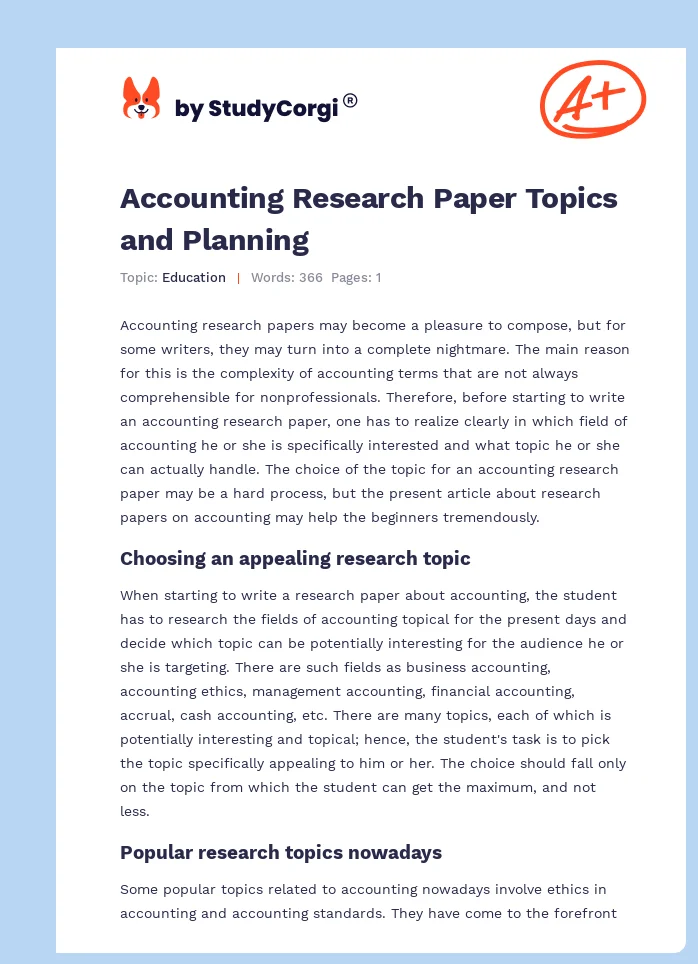 Accounting Research Paper Topics and Planning. Page 1