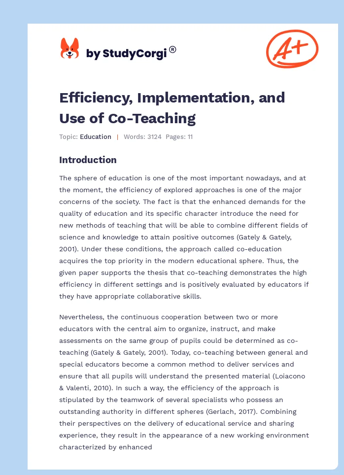 Efficiency, Implementation, and Use of Co-Teaching. Page 1