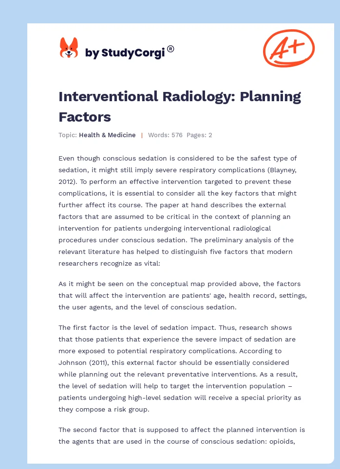 Interventional Radiology: Planning Factors. Page 1