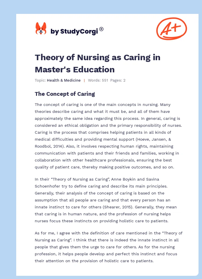 Theory of Nursing as Caring in Master's Education. Page 1