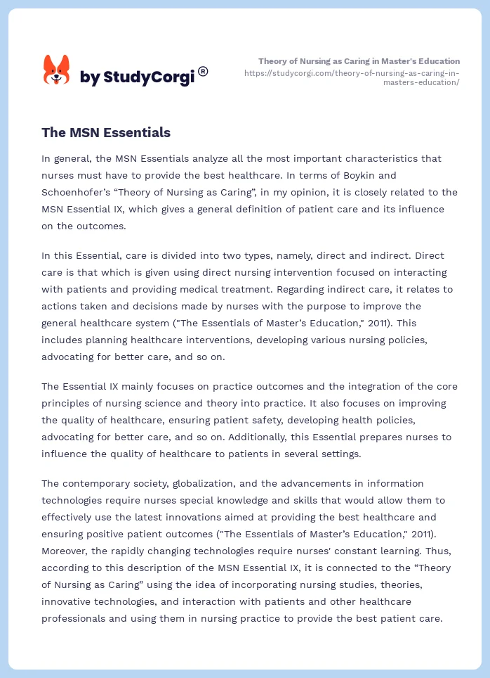 Theory of Nursing as Caring in Master's Education. Page 2