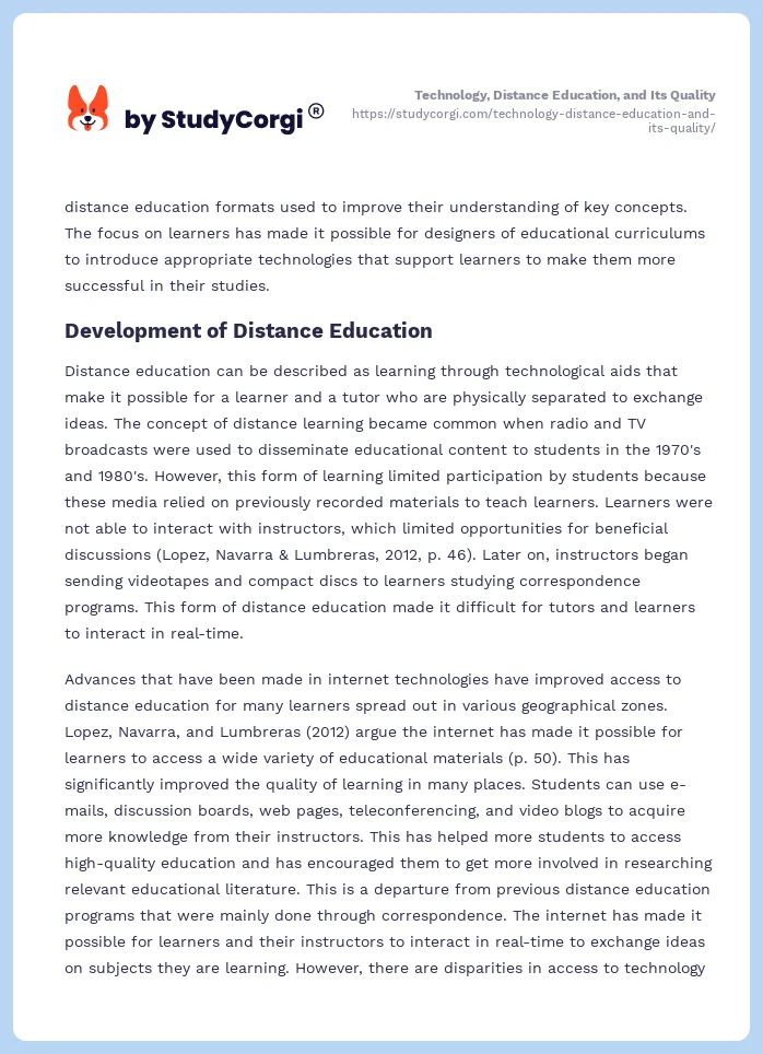 Technology, Distance Education, and Its Quality. Page 2