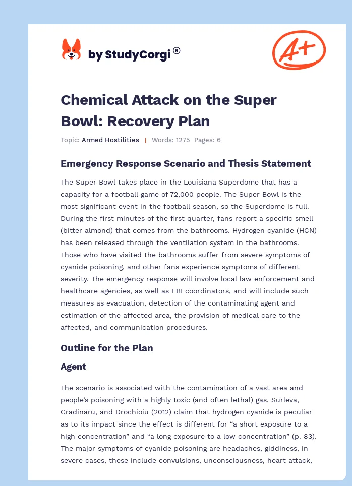 Chemical Attack on the Super Bowl: Recovery Plan. Page 1