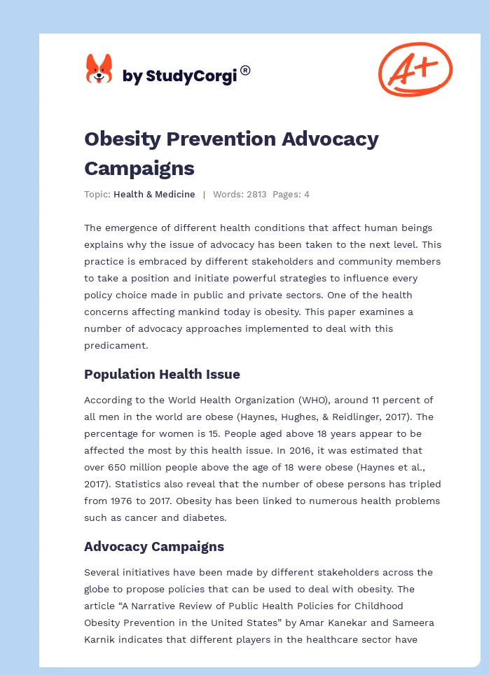 Obesity Prevention Advocacy Campaigns. Page 1