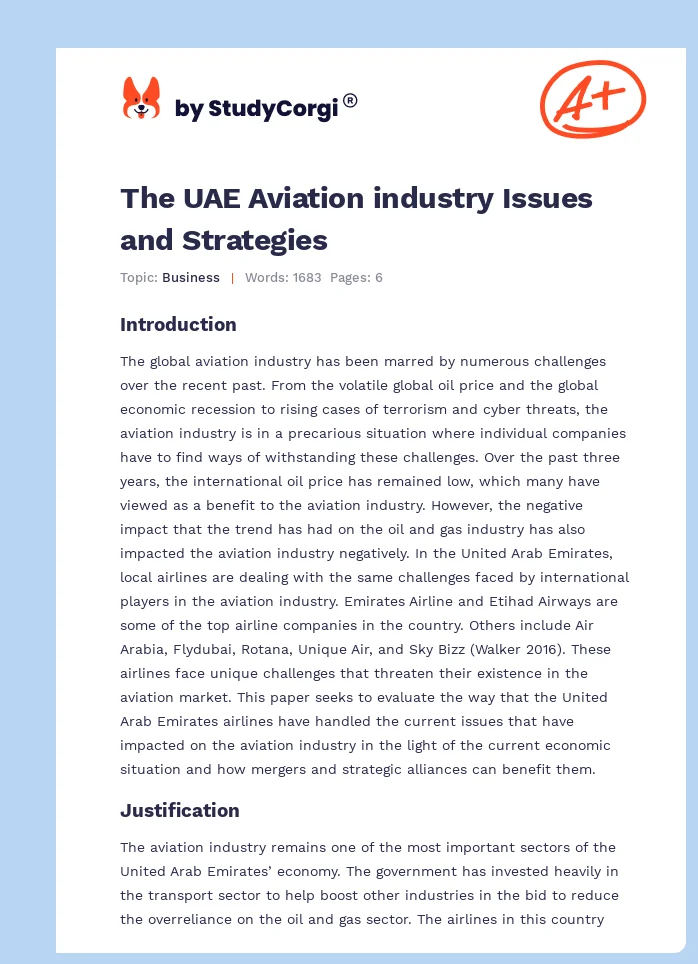 The UAE Aviation industry Issues and Strategies. Page 1