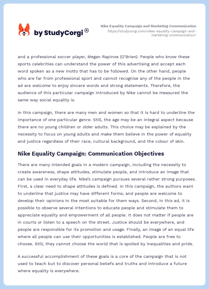 Nike Equality Campaign and Marketing Communication. Page 2