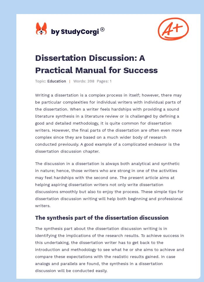 Dissertation Discussion: A Practical Manual for Success. Page 1