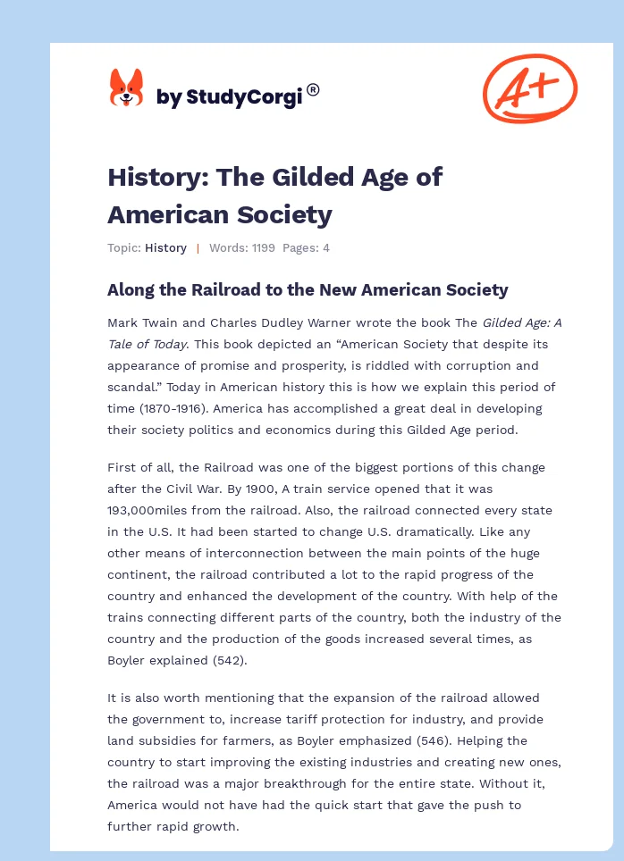 History: The Gilded Age of American Society. Page 1
