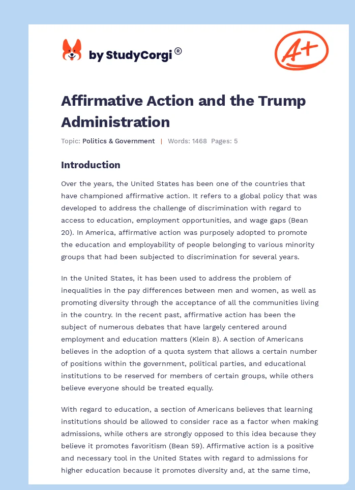 Affirmative Action and the Trump Administration. Page 1