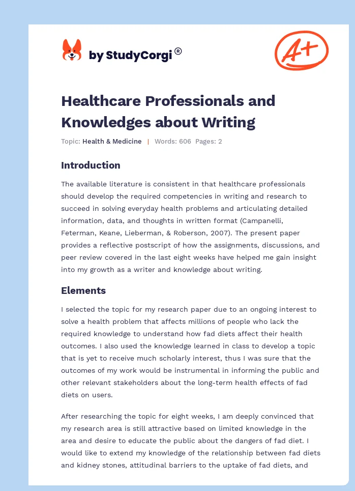 Healthcare Professionals and Knowledges about Writing. Page 1