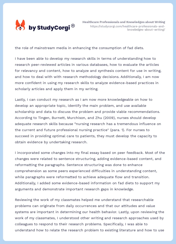 Healthcare Professionals and Knowledges about Writing. Page 2