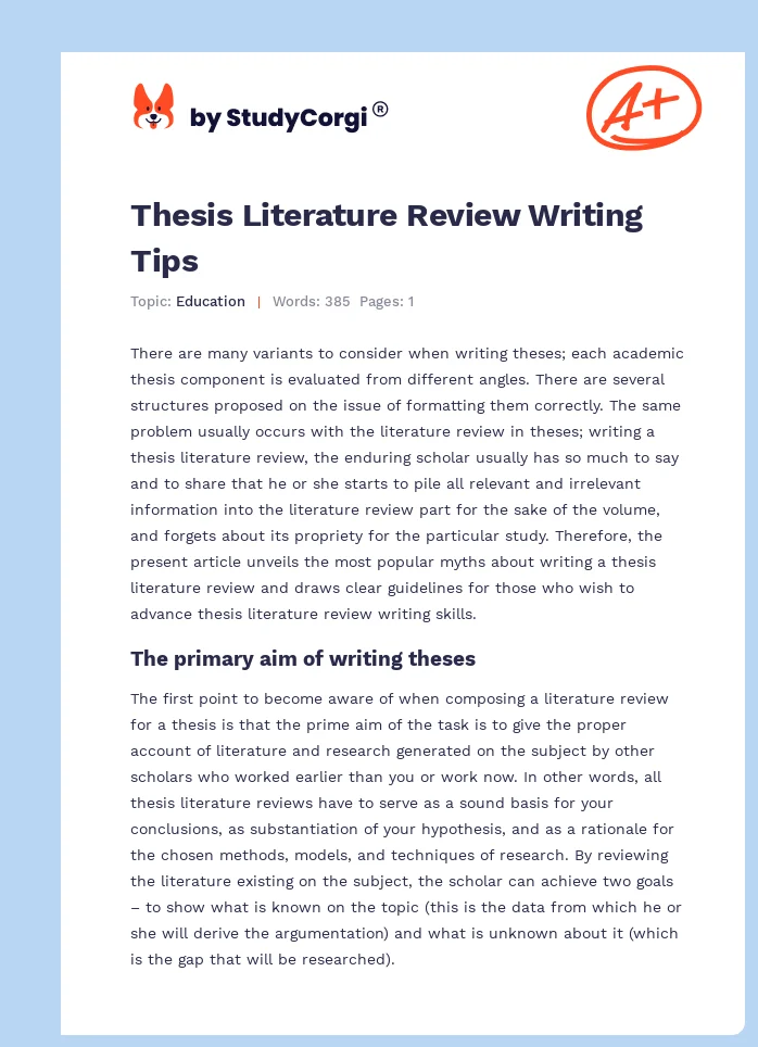 Thesis Literature Review Writing Tips. Page 1