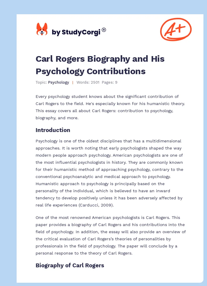 Carl Rogers Biography and His Psychology Contributions. Page 1