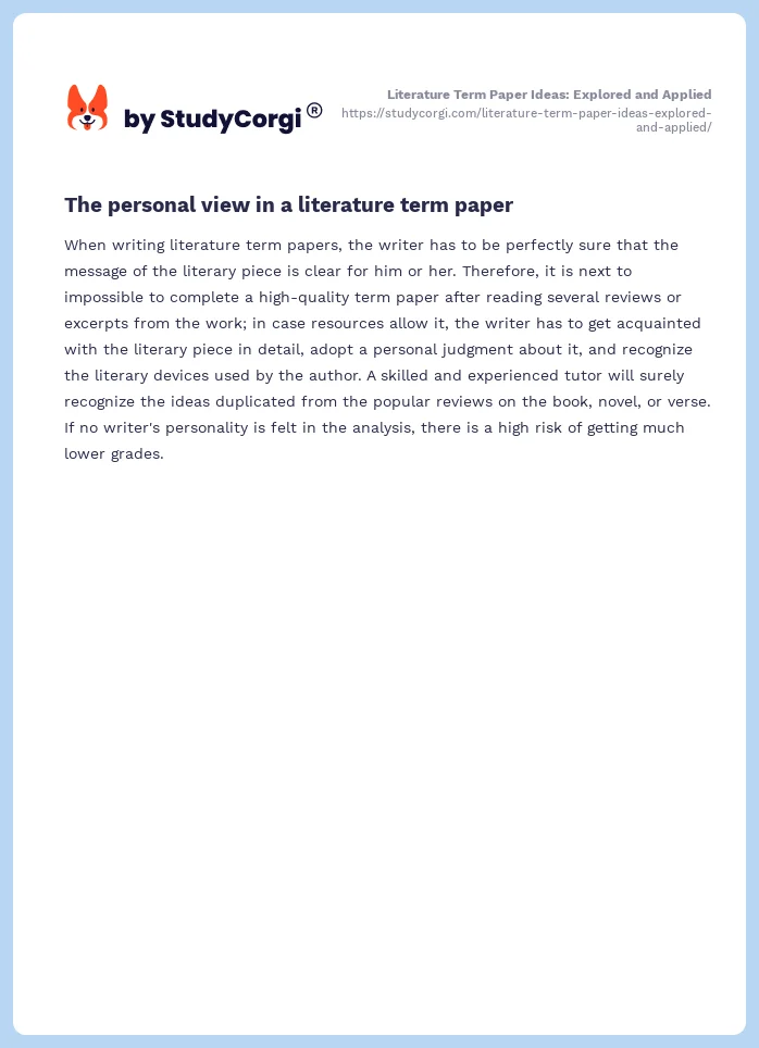 Literature Term Paper Ideas: Explored and Applied. Page 2