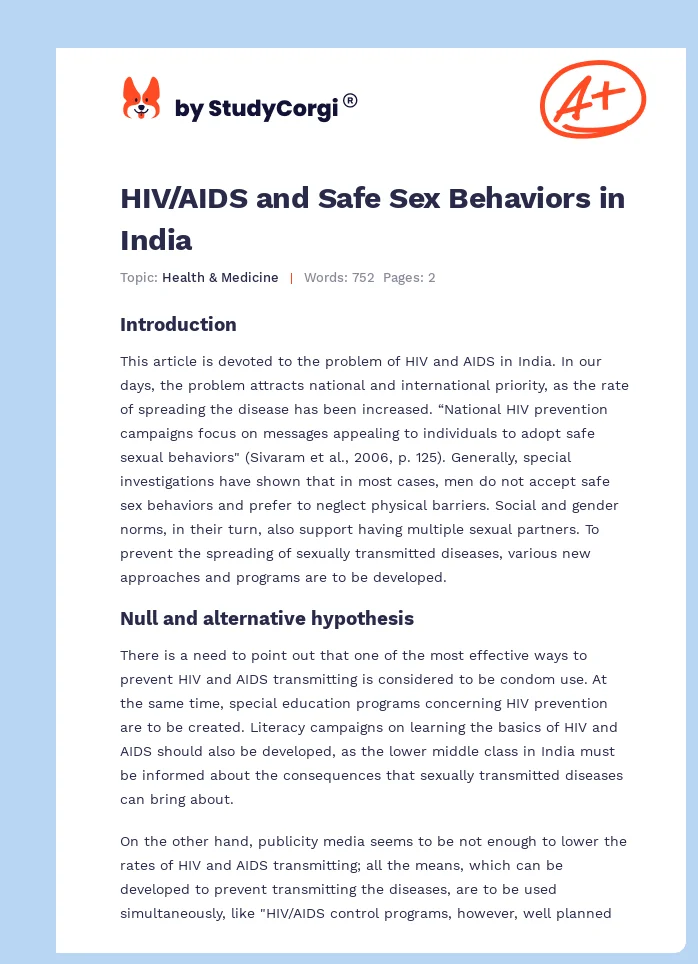HIV/AIDS and Safe Sex Behaviors in India. Page 1