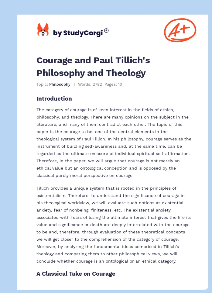 Courage and Paul Tillich's Philosophy and Theology. Page 1