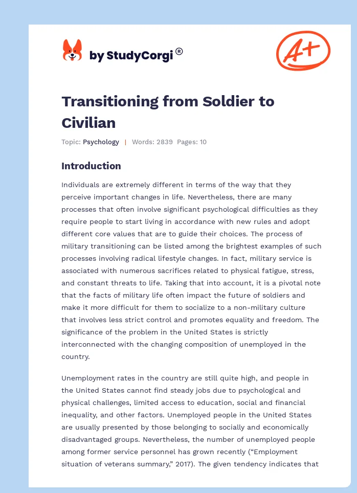 Transitioning from Soldier to Civilian. Page 1