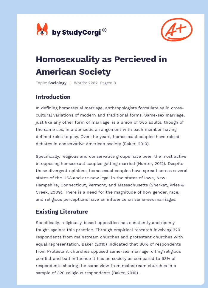 Homosexuality as Percieved in American Society. Page 1