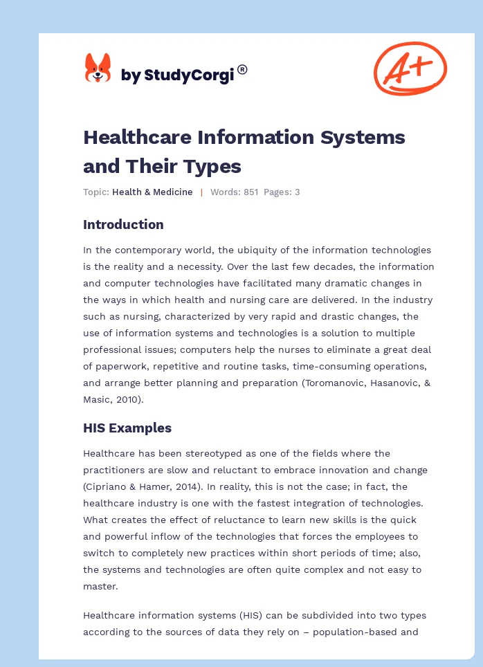 Healthcare Information Systems and Their Types. Page 1