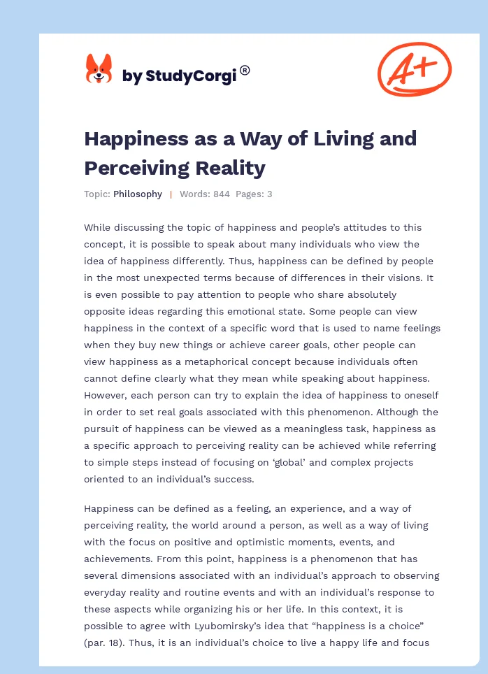 Happiness as a Way of Living and Perceiving Reality. Page 1