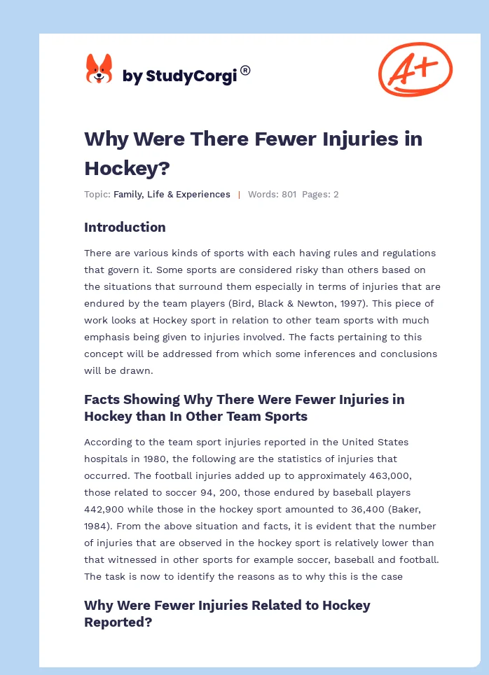 Why Were There Fewer Injuries in Hockey?. Page 1