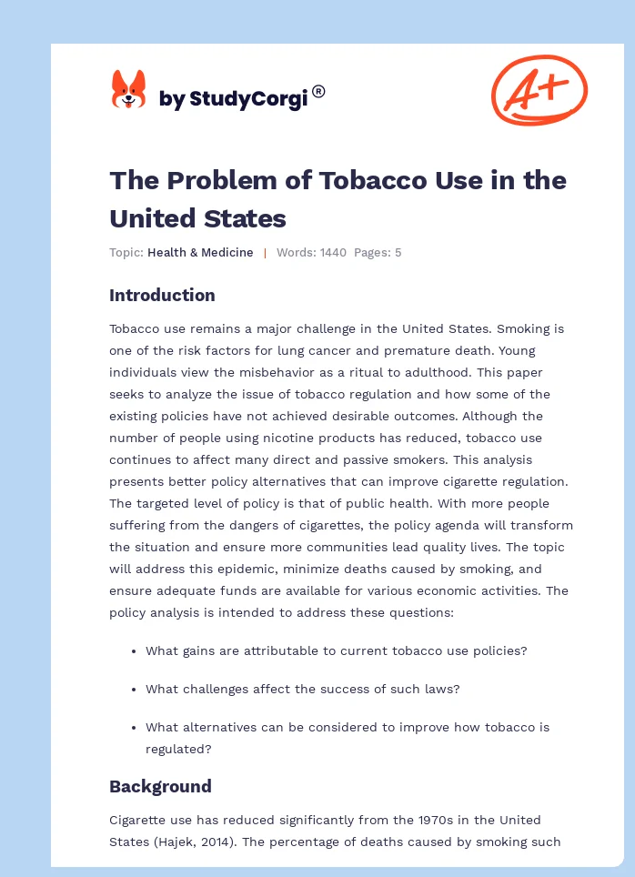 The Problem of Tobacco Use in the United States. Page 1