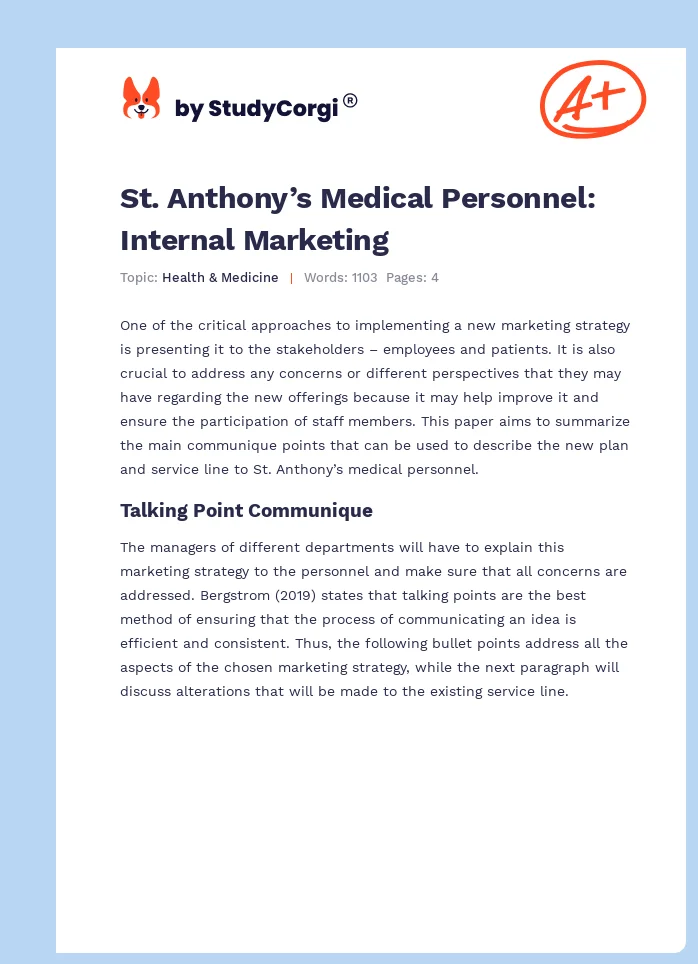 St. Anthony’s Medical Personnel: Internal Marketing. Page 1