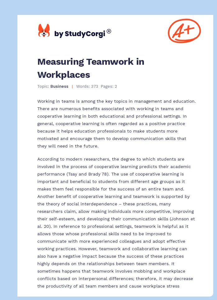 Measuring Teamwork in Workplaces. Page 1