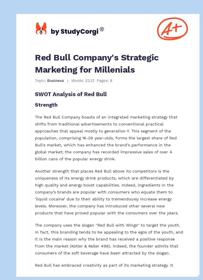 Red Bull Company's Strategic Marketing for Millenials. Page 1