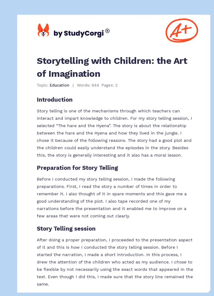 Storytelling with Children: the Art of Imagination. Page 1