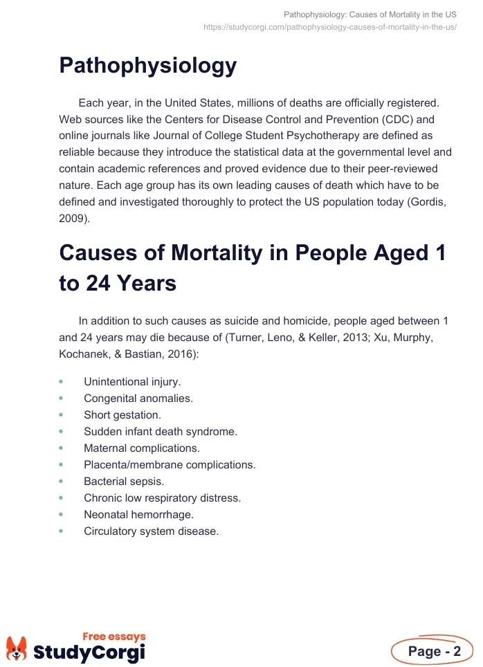 Pathophysiology: Causes of Mortality in the US. Page 2