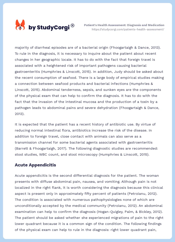Patient's Health Assessment: Diagnosis and Medication. Page 2