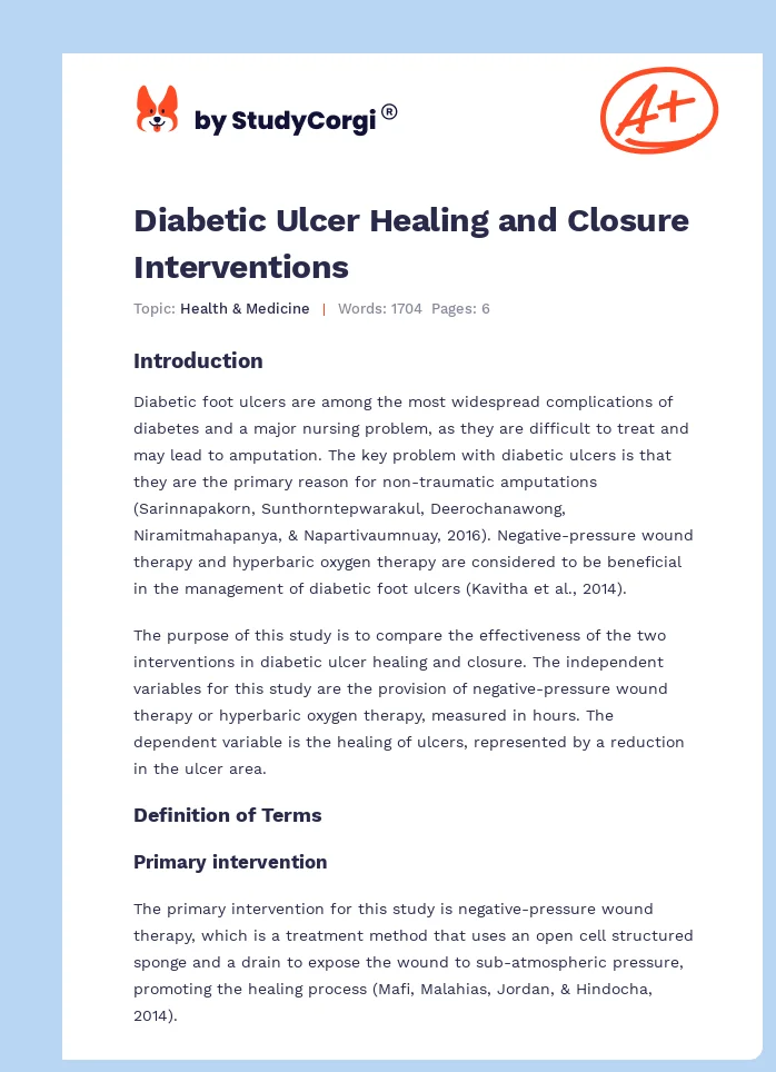 Diabetic Ulcer Healing and Closure Interventions. Page 1