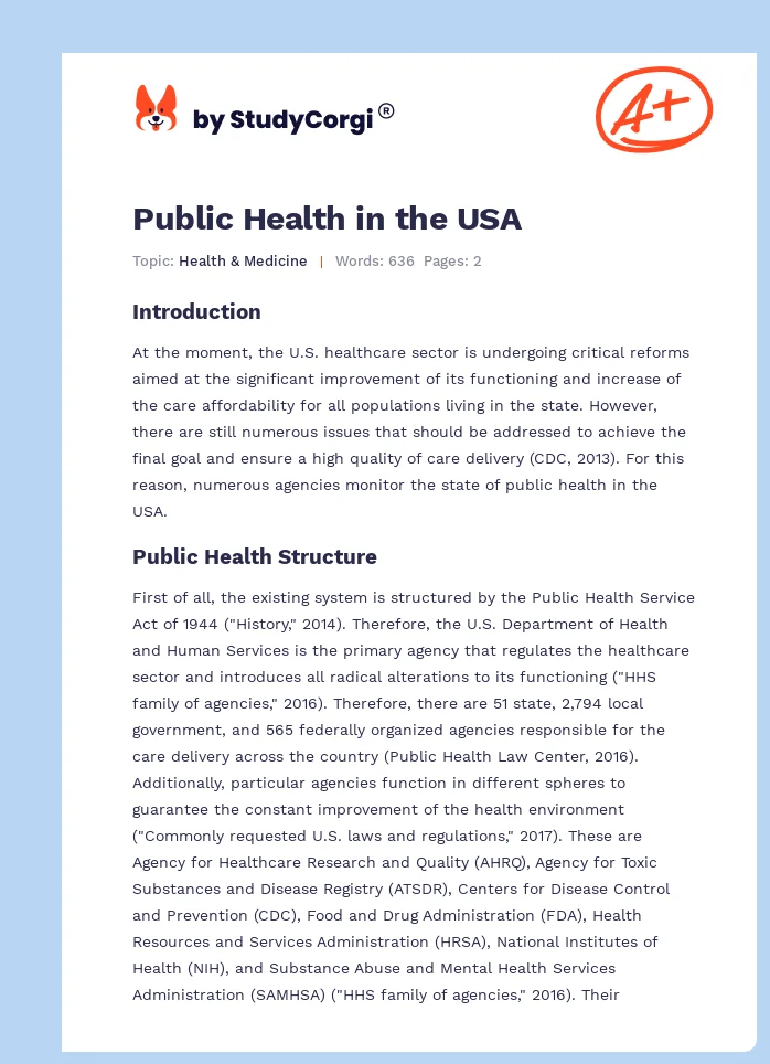 Public Health in the USA. Page 1