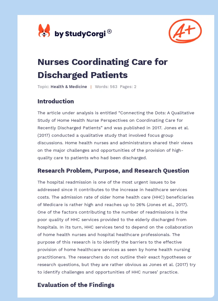 Nurses Coordinating Care for Discharged Patients. Page 1