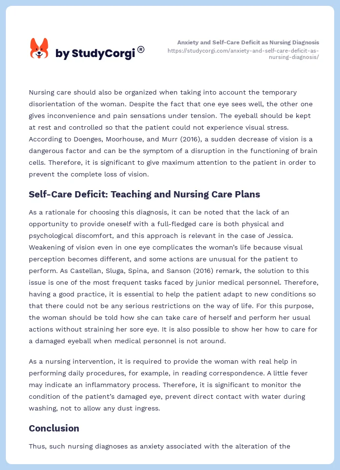 Anxiety and Self-Care Deficit as Nursing Diagnosis. Page 2