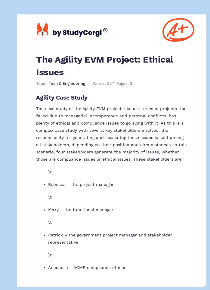 The Agility EVM Project: Ethical Issues. Page 1