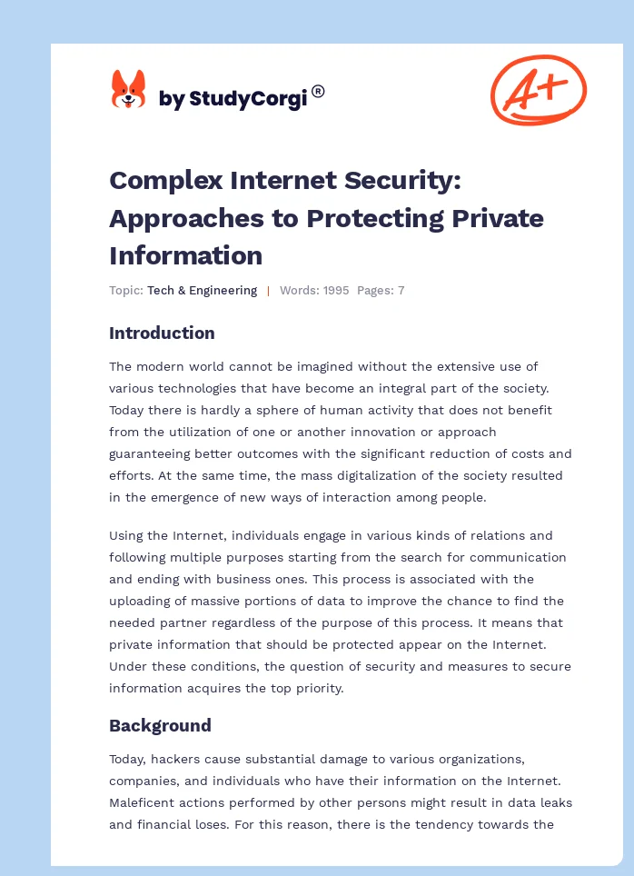 Complex Internet Security: Approaches to Protecting Private Information. Page 1