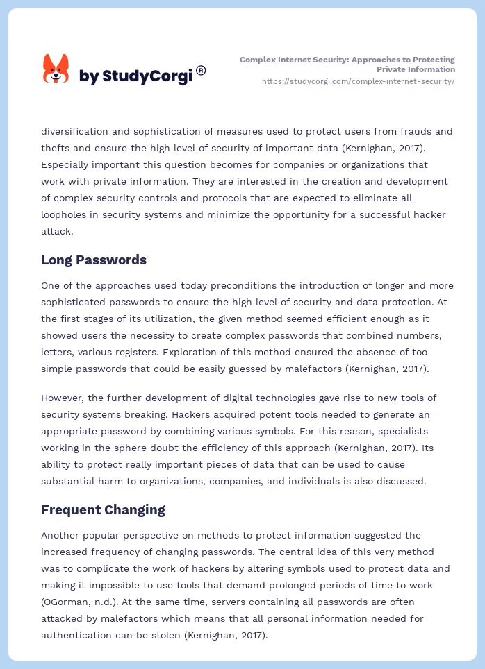 Complex Internet Security: Approaches to Protecting Private Information. Page 2