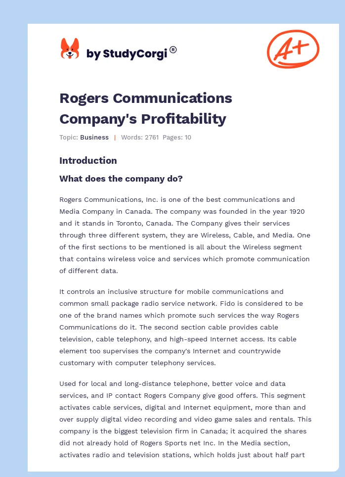 Rogers Communications Company's Profitability. Page 1