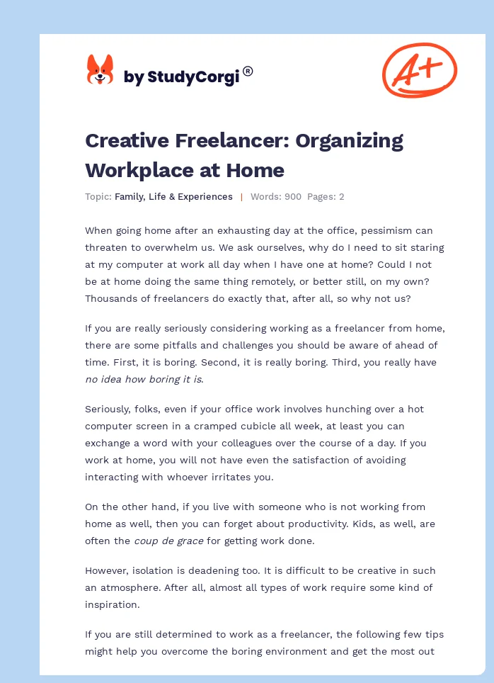 Creative Freelancer: Organizing Workplace at Home. Page 1