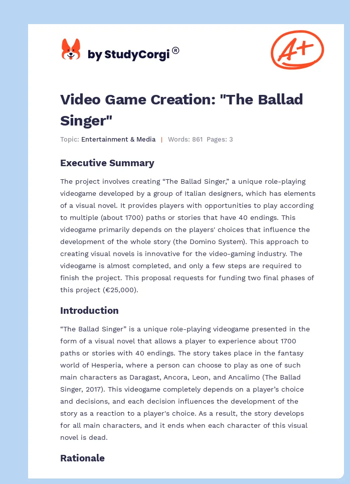Video Game Creation: "The Ballad Singer". Page 1