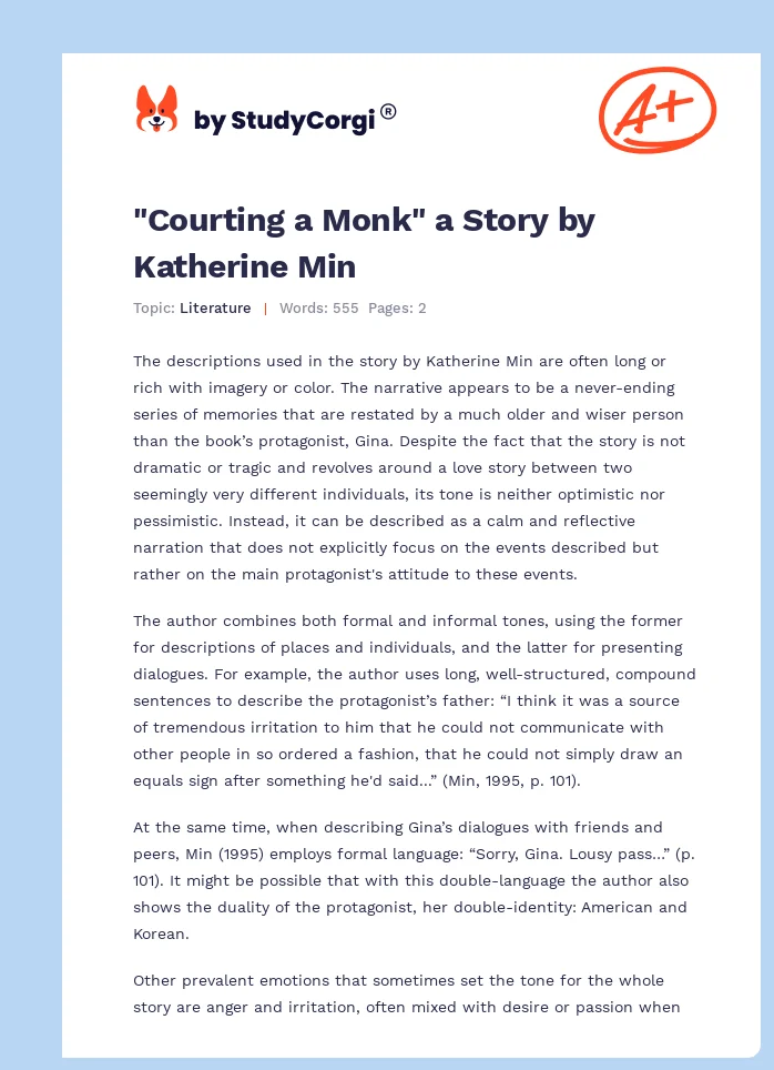 "Courting a Monk" a Story by Katherine Min. Page 1